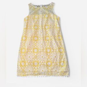 Jessica Howard White and Yellow Floral Dress with Pom Pom Hem